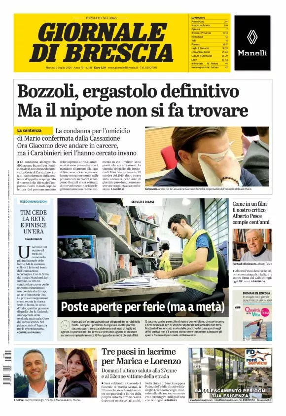 Prima-pagina-giornale di brescia-oggi-edizione-del-2024-07-02